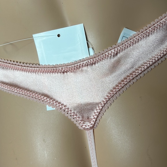 LAST ONE! Silky Satin Vintage Inspired High Leg Stretch Blush Pink Thong Panty - Picture 7 of 14